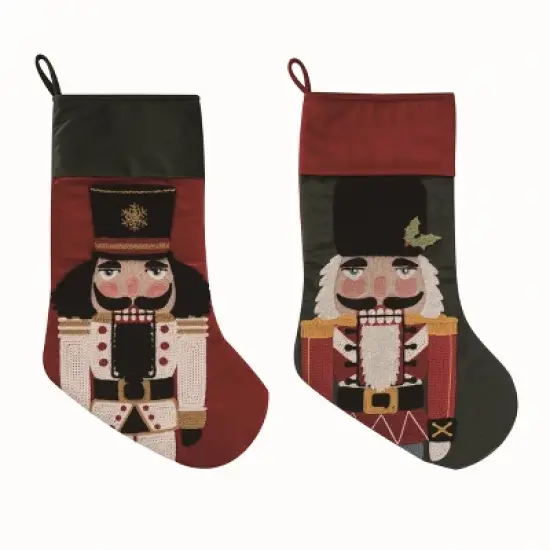 Transpac Fabric Nutcracker Stocking Set of 2 Christmas Home Decorations Holiday Stockings Polyester image {1}