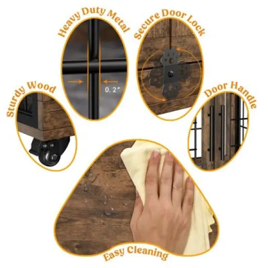 Gikpal Wooden Dog Crate Furniture, Stylish Dogs Kennel for Small to Extra Large, Double Door & A Cushion & 360&deg;Wheel, Metal, Chew-Proof, Dog Cage image {2}