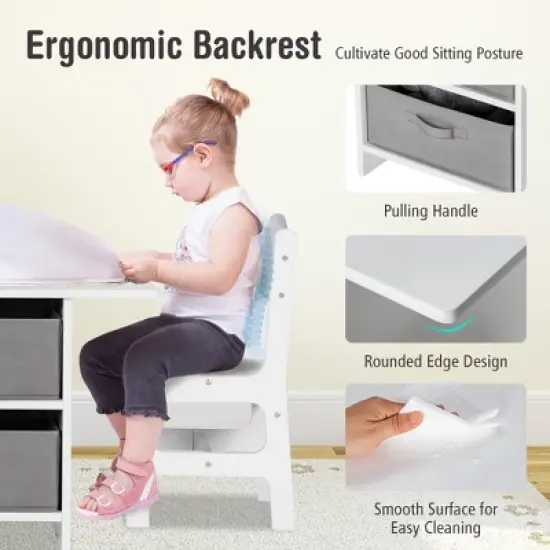 Babyjoy Kids Art Play Wood Table and 2 Chairs Set w/ Storage Baskets Puzzle image {5}