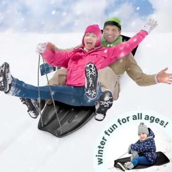 Slippery Racer Downhill Xtreme Flexible Adults and Kids Plastic Toboggan Snow Sled for 2 Riders with Pull Rope (3 Pack) image {2}