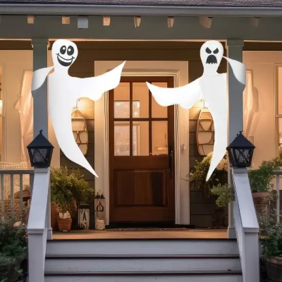 Joyfy 2Pcs 53" Halloween Bendable Tree Wrap Ghost, Smiling Ghost Hanging Decor Party Supplies for Tree, Porch, Yard, Lawn Outdoor image {10}