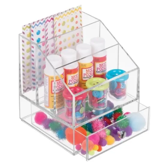 Clarity Cosmetic Palette Organizer with Drawer for Vanity or Cabinet to Hold Makeup, Beauty Products, Hair Accessories - 3 Compartments - Clear image {3}