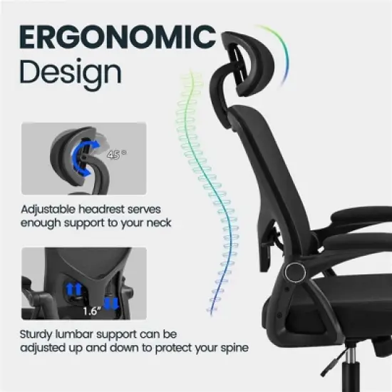 Yaheetech Adjustable High Back Mesh Office Chair with Folding Padded Armrests image {5}
