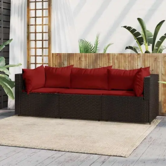 vidaXL Patio Lounge Set Brown PE Rattan, Powder-Coated Steel, Polyester image {1}