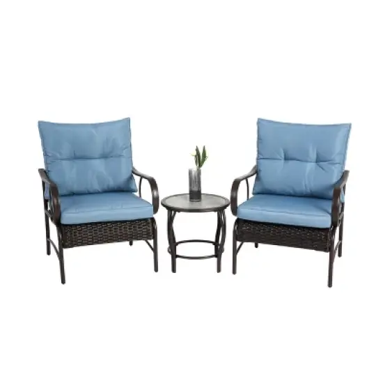 FIONECA 3-Piece Outdoor Patio Set - Modern Rattan Wicker Conversation Set with Two Chairs and Coffee Table image {3}