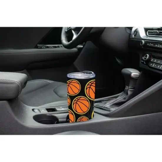 100 North 20 Ounce Stainless Steel On the Go Travel Tumbler With Push Top Lid, Basketball Black image {2}