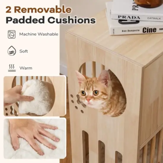Tangkula 2-tier Wooden Cat Condo Indoor Symmetrical Cat House w/ Removable Cushions image {4}