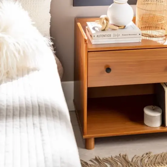Katie Transitional Tray Top 1 Drawer Solid Wood Nightstand Caramel - Saracina Home image {9}