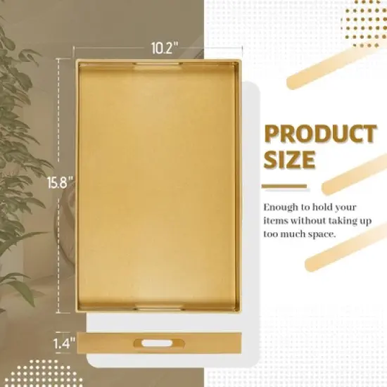 Attop Gold Decorative Tray for Coffee Table Modern Handled Plastic Ottoman Tray 15.8x10.2x1.4inch Bathroom & Living Room Decor image {1}