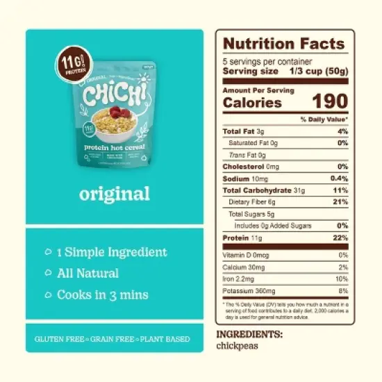 ChiChi Original Protein Chickpea Hot Cereal - 8.8oz image {2}