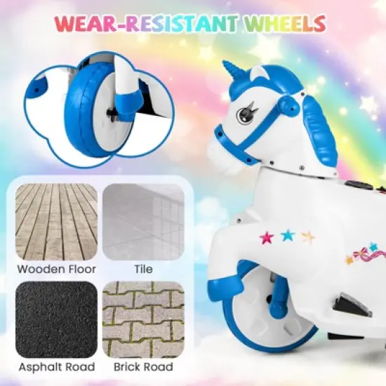 Costway 12V Kids Ride on Unicorn Toy w/ Training Wheels Music One-button Start Horse Toy image {8}