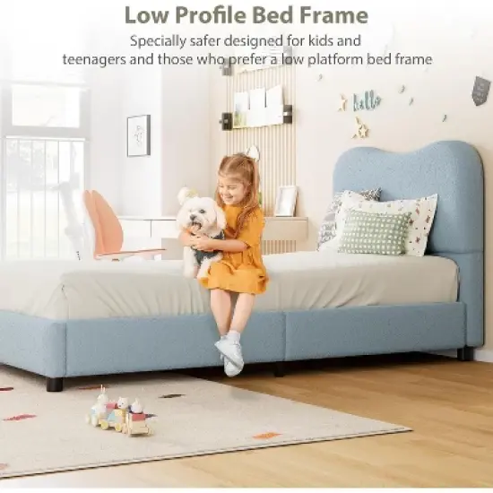 Kids Bed Frame with Cloud Boucle Upholstered Headboard, Low Profile Platform, Sturdy Wooden Slats, Noise Free, No Box Spring Needed image {6}