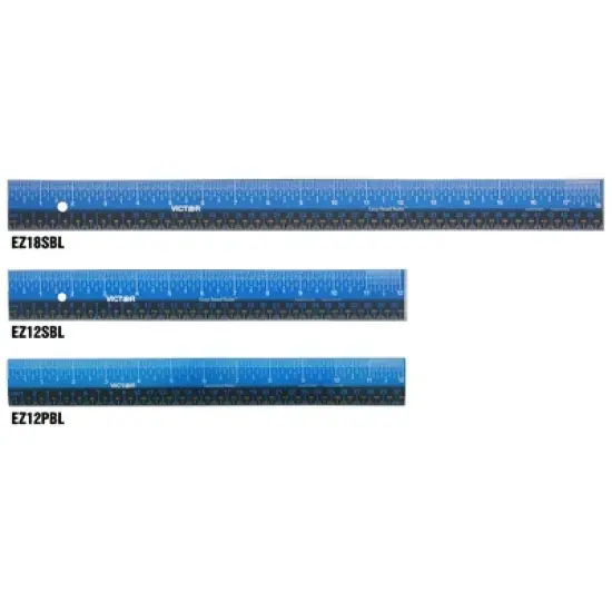 Victor Easy Read&trade; Ruler, Stainless Steel, Blue/Black, 18" image {2}