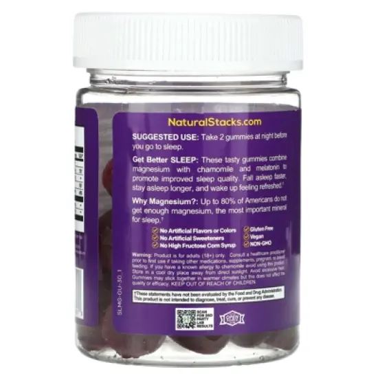 Natural Stacks Magnesium Gummies, Sleep, Mixed Berry, 30 Vegan Gummies image {2}