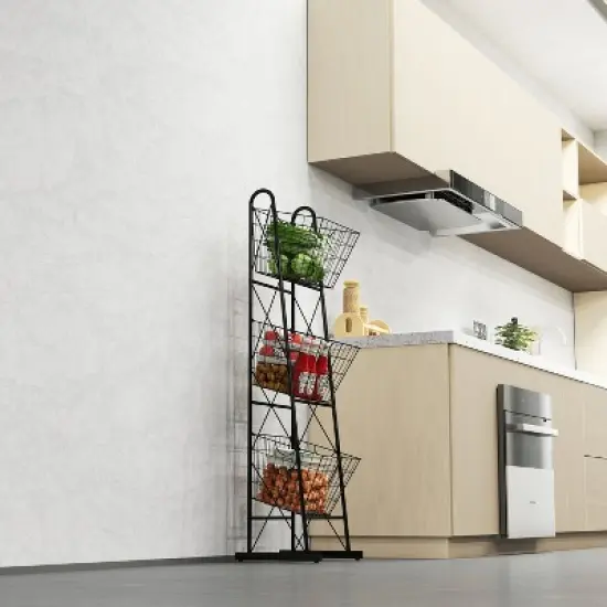 FONTOI Baker's Racks, Freestanding Metal Wire Rack, 3-Tier Storage Basket Organizer for Fruit Vegetables in Kitchen, Black, 14.9"*59.4"*15.1" image {4}