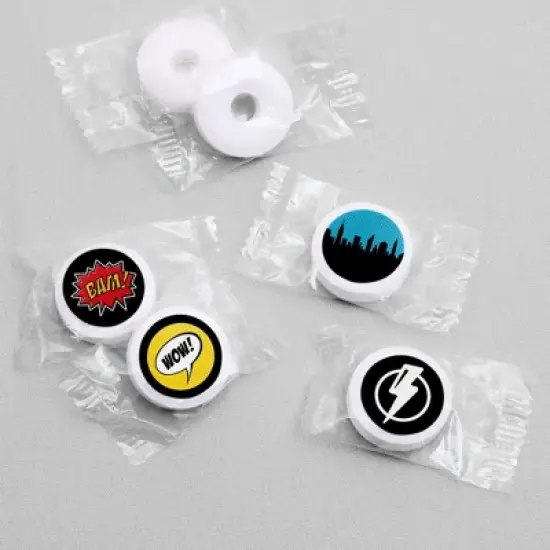 Big Dot of Happiness Bam Superhero - Baby Shower or Birthday Party Round Candy Sticker Favors - Labels Fits Chocolate Candy (1 Sheet of 108) image {2}