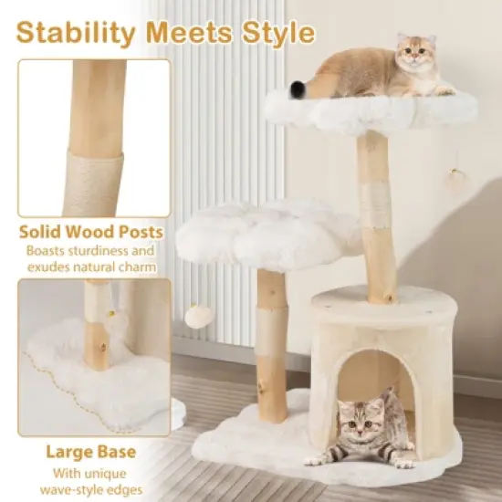Costway 32 inch Cute Wood Cat Tree w/ Scratching Posts Pet Condo Furniture Activity Center image {6}