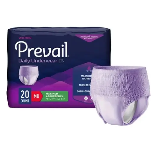 Prevail Daily Underwear Disposable Underwear Female Pull On with Tear Away Seams Medium, PWC-512/1, Maximum, 80 Ct image {3}