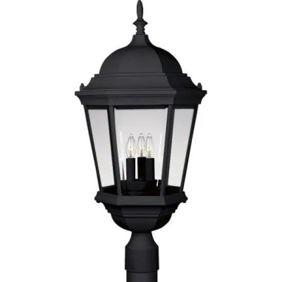 Progress Lighting, Welbourne, 3-Light Post Lantern, Textured Black, Clear Beveled Glass Panels image {2}