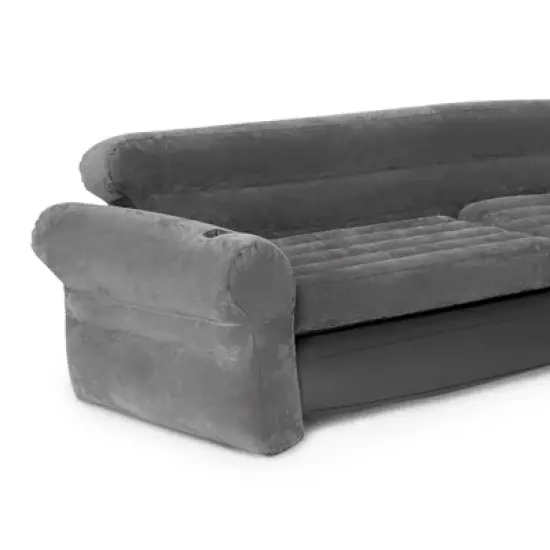 Intex Corner Sofa L-Shaped Inflatable Indoor Relaxing Lounge Sectional Couch with Built-In Cupholders for Home Living Rooms, Gray image {3}