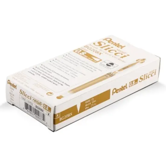 Pentel Arts Slicci METALLIC (0.8mm) Needle Tip Med Gel Pen, Gold Metallic Ink, Pack of 12 image {6}