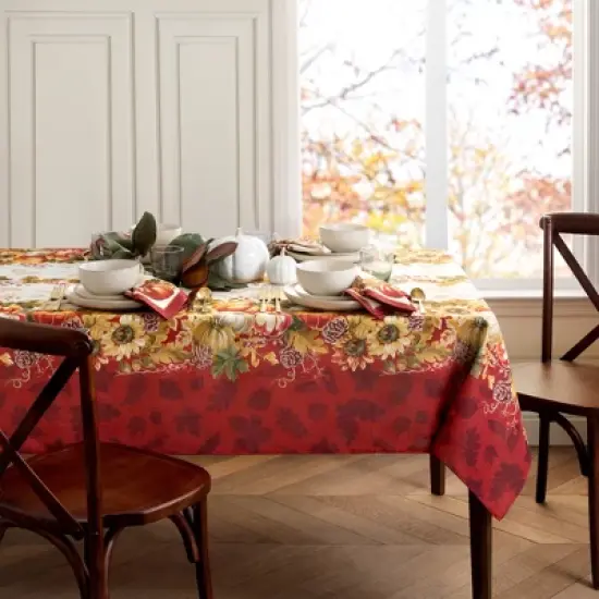 Swaying Leaves Bordered Fall Tablecloth - Red/White - Elrene Home Fashions image {4}