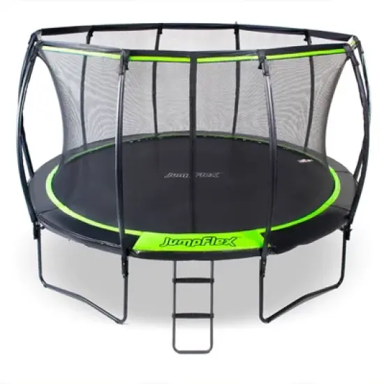 Jumpflex Flex120 12 Foot Trampoline with Enclosure and Ladder, Black and Green image {6}