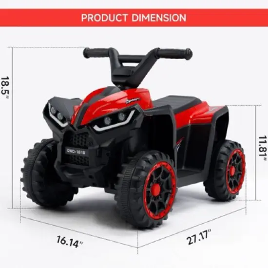 Topteng 12V Kids ATV Electric Ride On Car Toy with LED Light, Music, Red image {8}