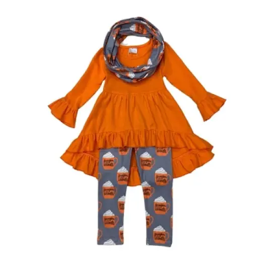 Girls Pumpkin Spice Season Tunic, Scarf & Legging Set - Mia Belle Girls image {1}