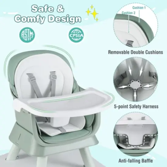 Safstar 8-in-1 Baby High Chair w/ Double-layer Cushions Multifunctional Toddler Black image {3}