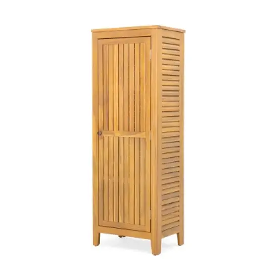 62" Outdoor Acacia Storage Cabinet with Slatted Doors and Adjustable Shelves,Tall Weather-Resistant Garden Organizer-The Pop Home image {1}