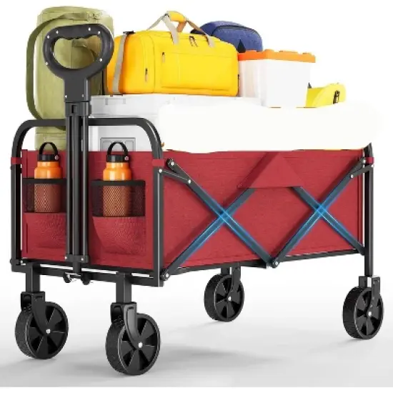 Wagons Folding Carts, Utility Folding Cart with Wheels All Terrain, Drink Holder and Adjustable Handle, 170kg Portable Supermarket Cart image {9}