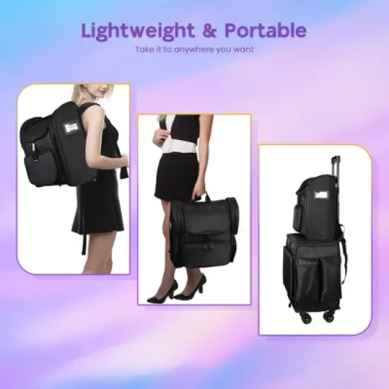 Byootique Portable Soft Sided Makeup Backpack Travel Barber Cosmetic Organizer image {3}