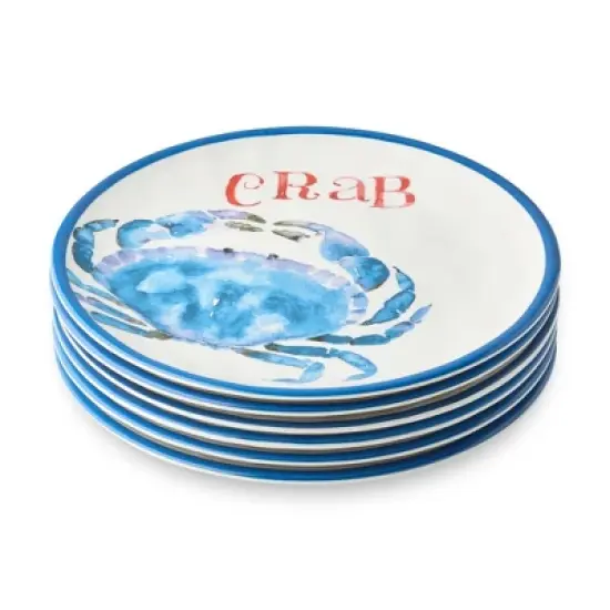 Certified International (Set of 6) 11" Beach House Crab Melamine Salad Plates image {2}