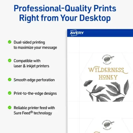 Avery Hexagon Business Cards, 2-1/2" x 2-9/10", Matte White, 300 Total image {1}