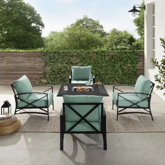 Kaplan 5pc Outdoor Conversation Set with Dante Fire Table & 4 Arm Chairs - Mist - Crosley image {4}