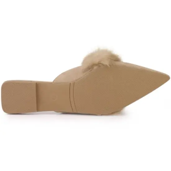 Allegra K Women's Pointed Toe Faux Fur Slip on Flat Slide Mules image {5}