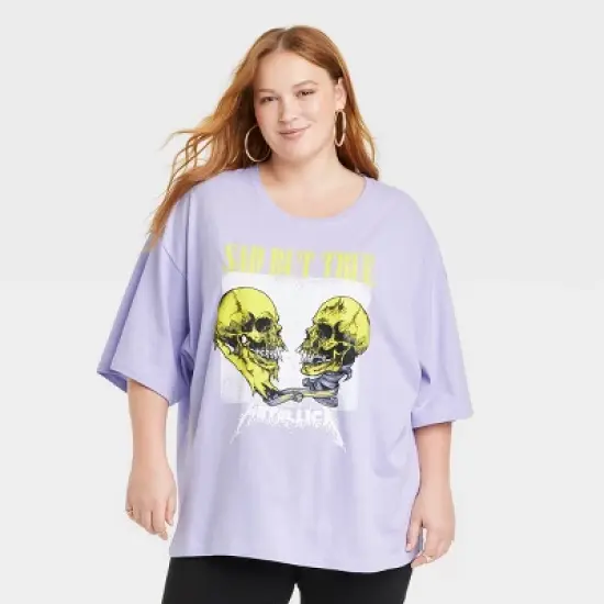 Women's Metallica Skulls Short Sleeve Oversized Graphic T-Shirt - Purple image {4}
