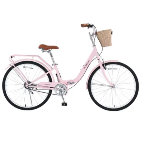 INFURNIC Bicycles 26" Single Speed Folding Lady Bike Durable Steel Frame Compact Design for Easy Storage and Commuting, Pink, 69.93"*25.2"*40.95" image {5}