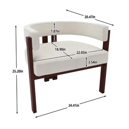 Teddy Fabric Upholstered Dining Arm Chairs Set of 2,Curved Back Barrel Accent Armchair with 3 Legs,Living Room Bedroom Side Chair-Coolbibila image {3}