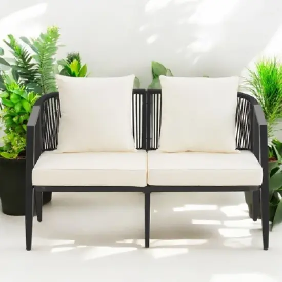 Mshliw Durable Outdoor Seating Set with Cushions and Iron Table &ndash; Comfortable 3-Piece Patio Set for Lawn, Garden, and Poolside image {13}