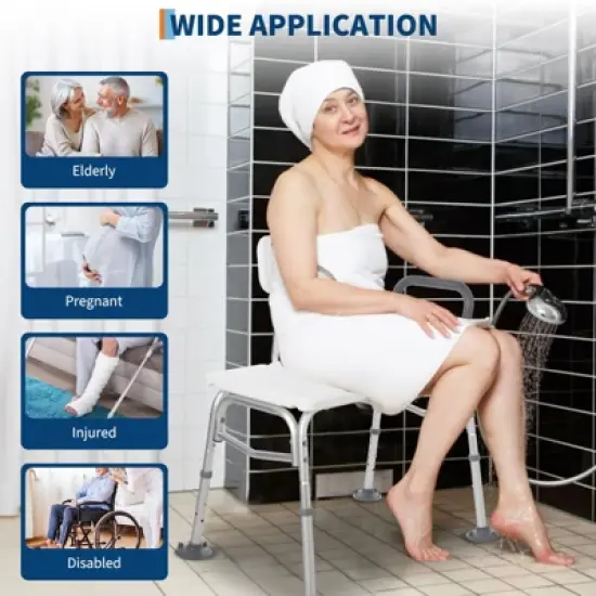 Tub Transfer Bench and Shower Chair with Non Slip Aluminum Body, Shower Chair with Backrest & Padded Armrest, Adjustable Seat Heigh image {2}