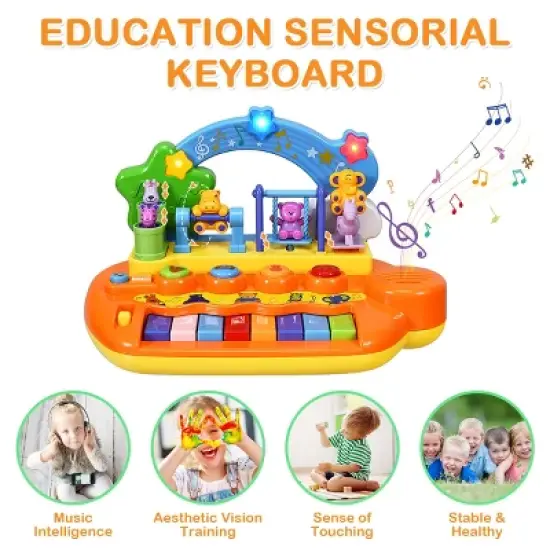 Costway Kids Rainbow Piano Keyboard 8 Keys Music Toy Gift w/ Animal Playground LED Light image {4}