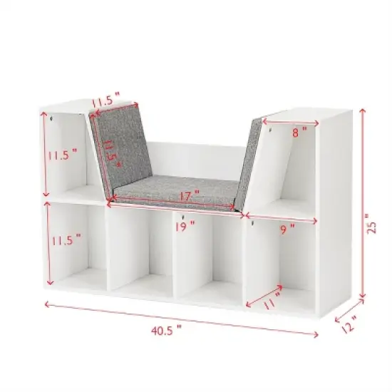 Costway 6 Cubby Kid Storage Cabinet Bookcase Multi-Purpose Shelf Cushioned Reading Nook image {1}