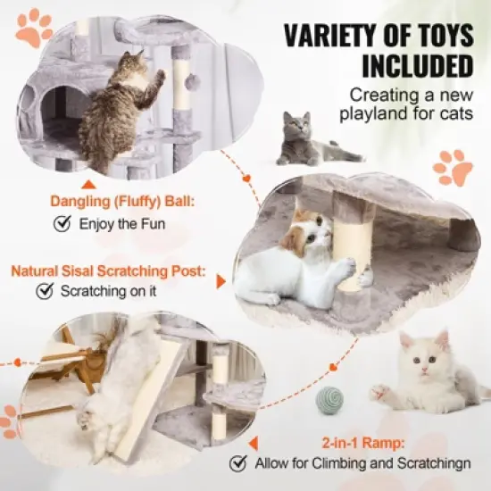 VEVOR Cat Tree for Indoor Cats, 68.5" Cat Tower with 2 Cat Condos, Sisal Scratching Post, Hammocks, Top Perches, Cat Furniture Activity Center image {4}