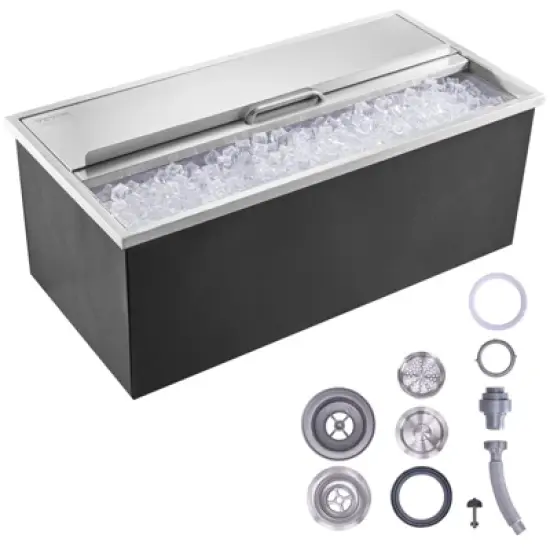 VEVOR Drop in Ice Chest, 36"L x 18"W x 14"H Stainless Steel Ice Cooler, Commercial Ice Bin with Sliding Cover, 40.9 qt Outdoor Kitchen Ice Bar image {8}