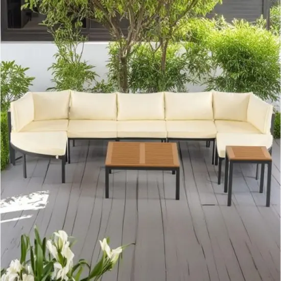 Outdoor Modular Sectional Sofa Set with Coffee Table, Ottoman, Cushions image {16}