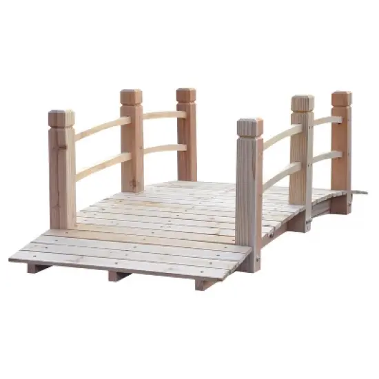 Outsunny 5 ft Wooden Garden Bridge Arc Stained Finish Footbridge with Railings for your Backyard image {5}