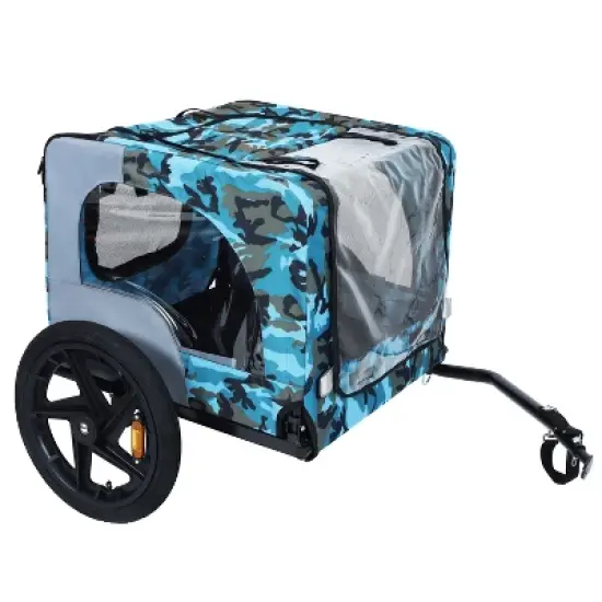 DOMETOUR Collapsible Pet Bike Trailer with 16-Inch Wheels & Hitch Blue+Grey image {15}