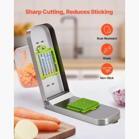 VEVOR Vegetable Chopper, Food Veggie Cutter with 3 Stainless Steel Blades, Onion Slicer with Container, Silver image {3}